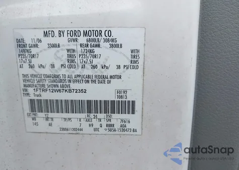 2007 Ford F-150 Stx/Xl/Xlt from USA, damaged, VIN 1FTRF12W67KB72352